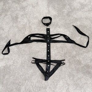 DREAMGIRL Women’s Black Stretch Studded Strappy One Piece Teddy Lingerie Sexy OS